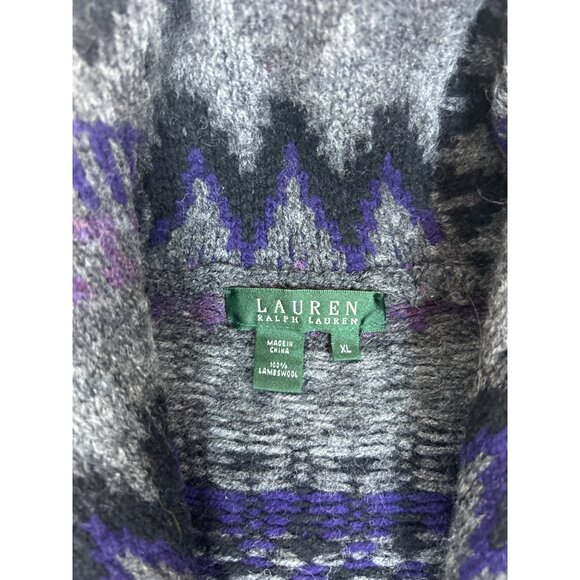 Lauren Ralph Lauren Women's XL 100% Lambswool Vest Aztec Nordic Purple Gray - Picture 3 of 8